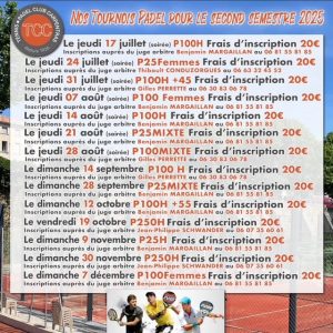 Liste tournoi padel